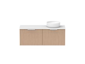 Supporting Image - Kado Neue Fluted Square All Drawer 1200mm Wall Hung Vanity with Right Hand Basin 20mm Top Blonde Oak