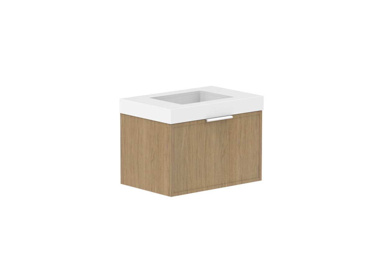 Hero - Kado Lux Slim All Drawer 750mm Wall Hung Vanity with Centre Basin 90mm Top Boston Oak