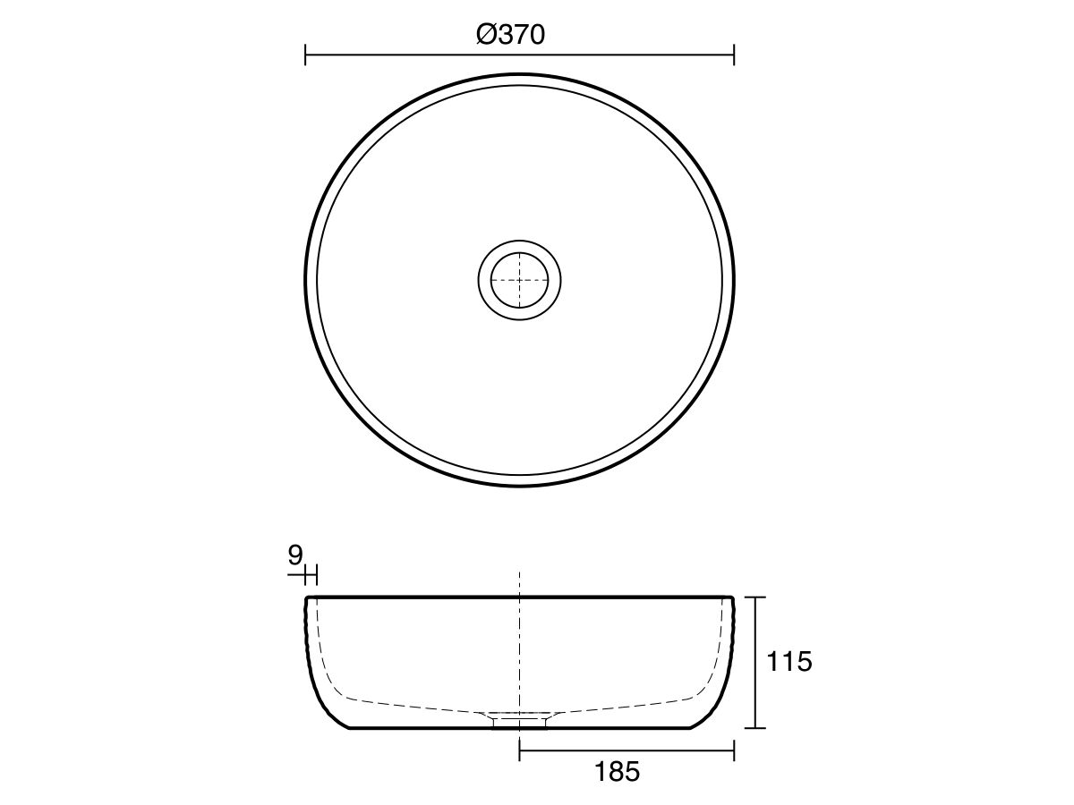 Technical Drawing - Robert Gordon Potters 370mm Above Counter Basin