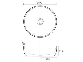 Technical Drawing - Robert Gordon Potters 370mm Above Counter Basin