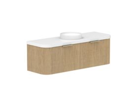Supporting Image 2- Kado Neue Fluted Double Curve All Drawer 1500mm Wall Hung Vanity with Centre Basin Durasein 50mm Top Boston Oak