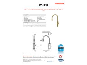 Specification Sheet - Mizu Drift 3 in 1 Filtered Gooseneck Sink Mixer Filter System Brushed Brass (5 Star) Lead Free
