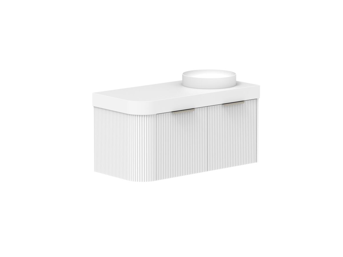Supporting Image 2- Kado Neue Fluted Single Curve All Drawer 1050mm Wall Hung Vanity with Right Hand Basin Durasein 90mm Top Ultra White