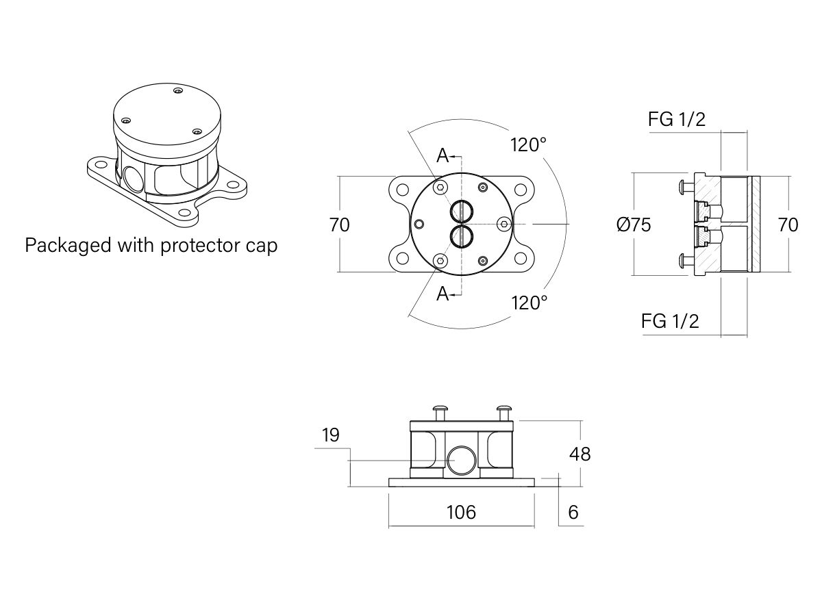 Supporting Technical Drawing - Faucet Strommen Vara Floor Mount Rough-In Body
