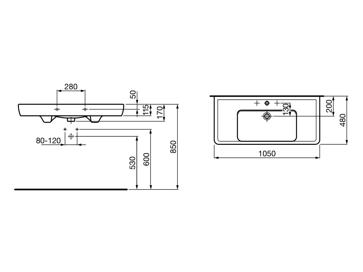 LAUFEN Pro A Wall Basin 3 Tapholes 1050 x 480mm White