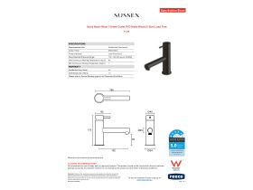 Specification Sheet - Scala Basin Mixer 150mm Outlet PVD Matte Black (5 Star) Lead Free