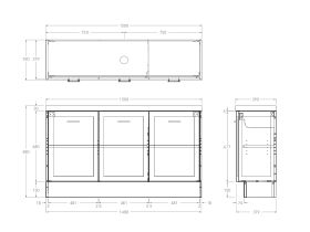 Technical Drawing - Kado Lux Ensuite All Door 1500mm Floor Mount Centre Basin 50mm Top