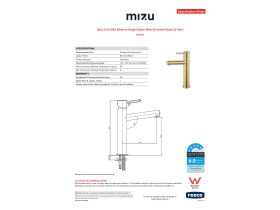 Specification Sheet - Mizu Drift MK2 Medium Height Basin Mixer Brushed Brass (5 Star)