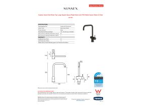 Specification Sheet - Sussex Scala Sink Mixer Tap Large Square Spout Right Hand LUX PVD Matte Opium Black (4 Star)