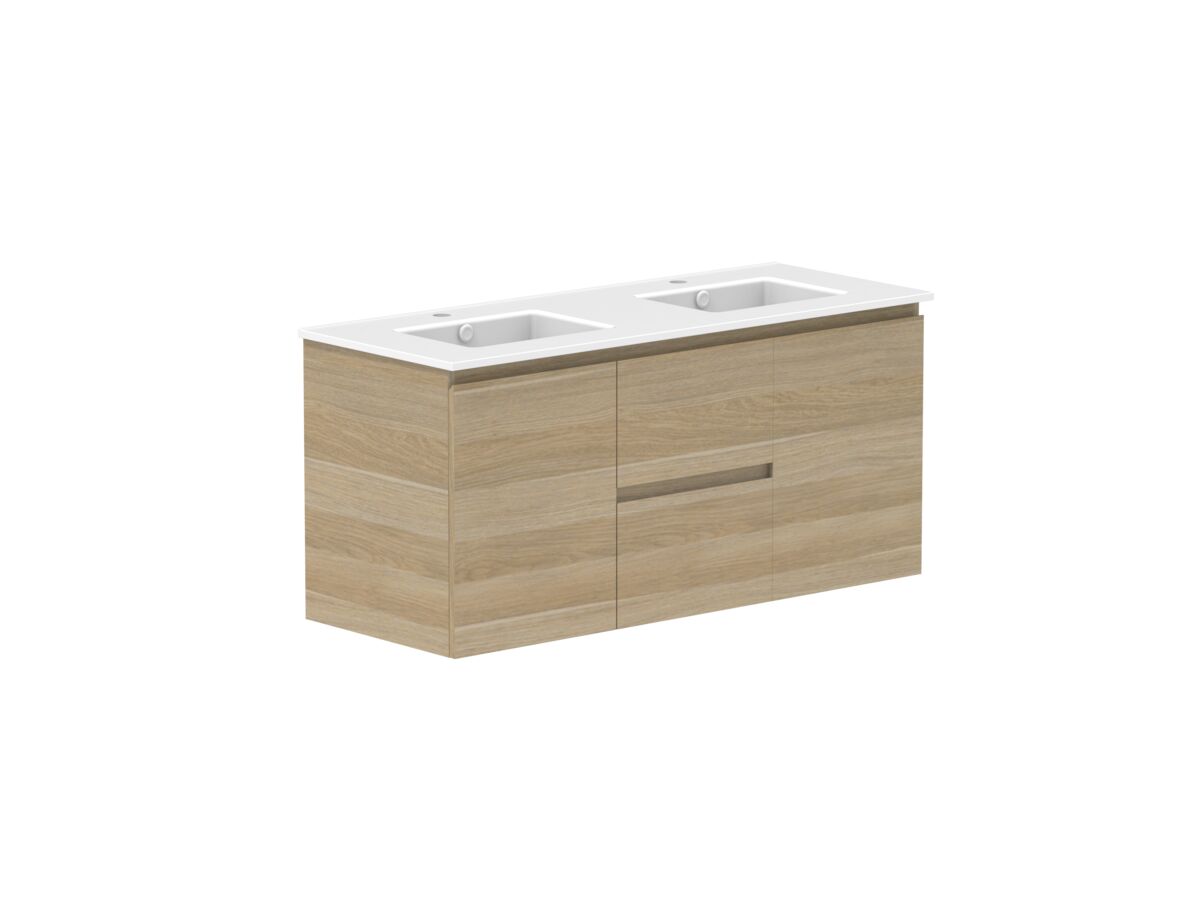 Supporting Image - Posh Domaine 1200mm Wall Hung Vanity Unit Conventional Double Bowl Matte White Ceramic Top