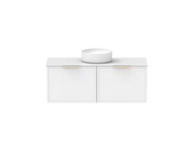 Supporting Image - Kado Lux Slim All Drawer 1200mm Wall Hung Vanity with Centre Basin Durasein 12mm Top Matte White