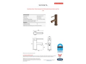 Specification Sheet - Scala Basin Mixer 100mm Extended Pin PVD Brushed Bronze (6 Star) Lead Free