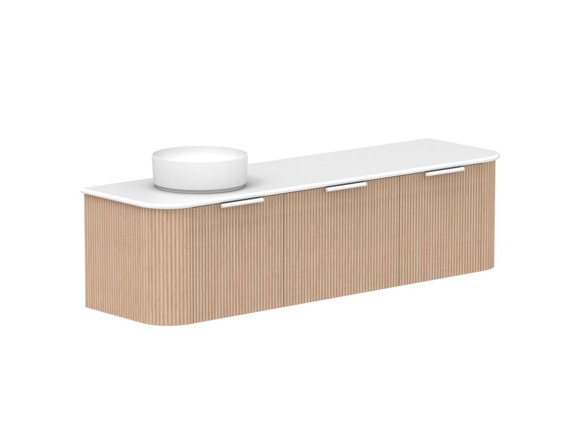 Supporting Image 2- Kado Neue Fluted Double Curve All Drawer 1800 Wall Hung Vanity with Left Hand Basin 20mm Blonde Oak