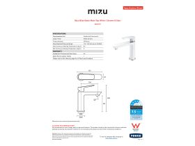 Specification Sheet - Mizu Bliss Basin Mixer Tap White / Chrome (4 Star)