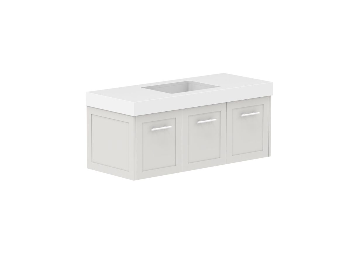 Supporting Image - Kado Lux All Door 1200mm Wall Hung Vanity Centre Basin 90mm - Feather Grey - Angle