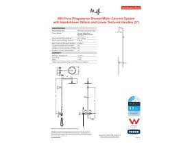 Specification Sheet - Milli Pure Progressive Shower Mixer Tap Column System with Handshower 250mm Right Hand and Linear Textured Handles (3 Star)