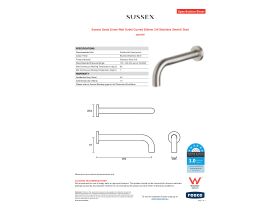 Specification Sheet - Sussex Scala 25mm Wall Outlet Curved 250mm 316 Stainless Steel (6 Star)
