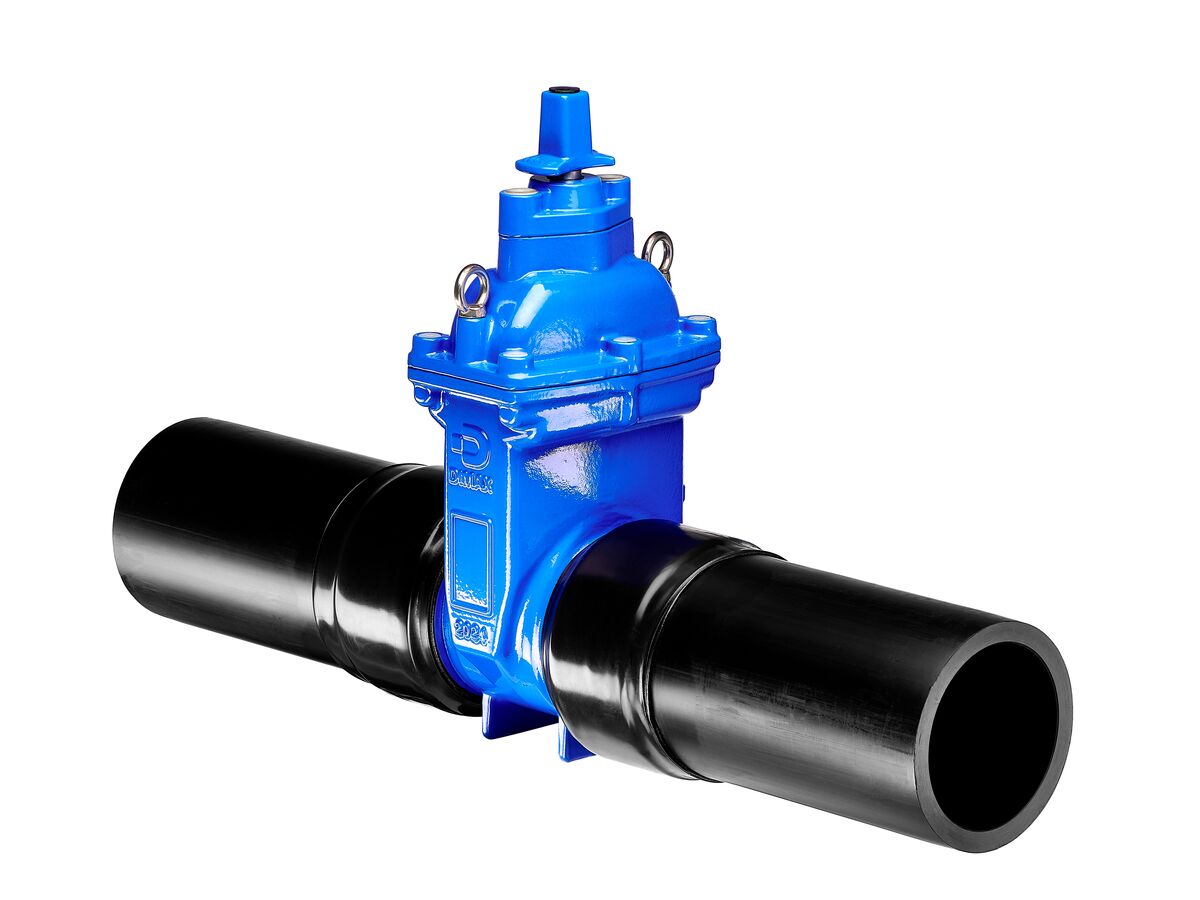 Dimax Resilient Seated Gate Valve PN16 180mm SDR11 HDPE PE Tail 150mm Anti-Clockwise Close