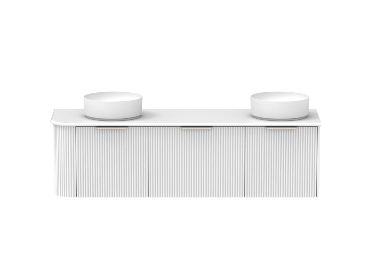 Supporting Image - Kado Neue Fluted Single Curve All Drawer 1650mm Wall Hung Vanity with Double Basin 20mm Top Ultra White