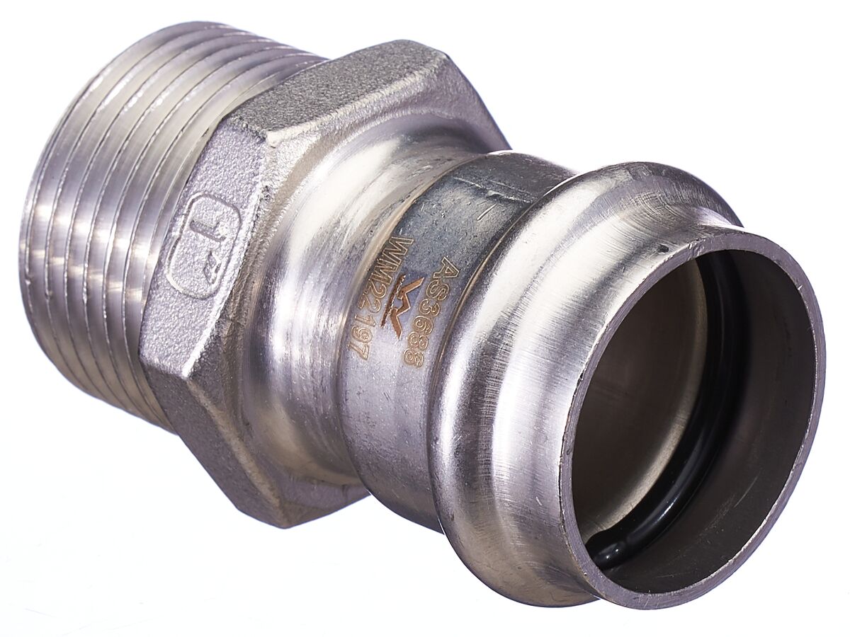 >B< Press Stainless Steel Male Straight Connector 28mm x 1"