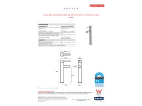 Specification Sheet - Sussex Scala Extended Basin Mixer Tap with 100mm Extension Pin Chrome (6 Star)