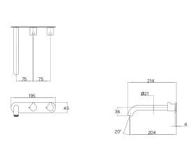 Technical Drawing - Faucet Strommen Vara Fin Wall Basin / Bath Hostess Tap System Right Hand 200mm (6 Star) Lead Free