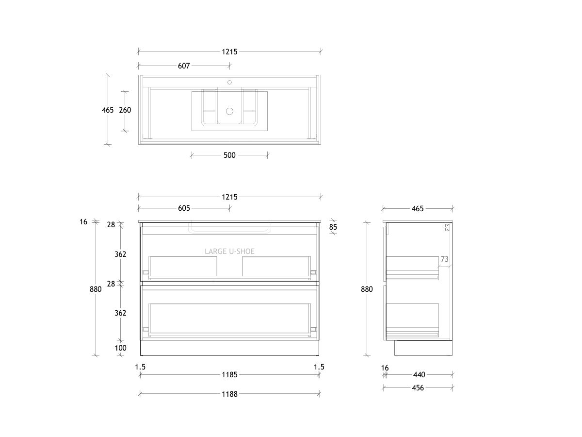 Posh Domaine & Domaine Plus All-Drawer Twin 1200mm Floor Mounted Vanity Unit Single Bowl Ceramic Top Centre Basin