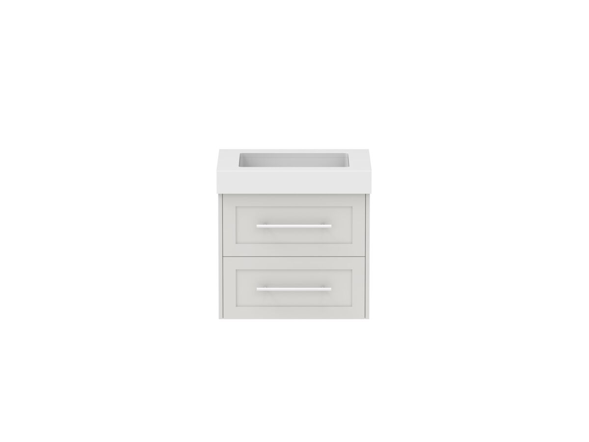 Hero - Kado Lux All Drawer 600mm Wall Hung Vanity Centre Basin 90mm - Feather Grey - Front