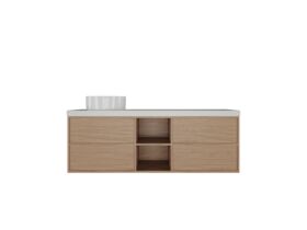 Hero - Kado Aspect Shelf Vanity Unit 1800mm Single Bowl 4 Drawer Caesarstone Mineral 50mm Top - Boston Oak