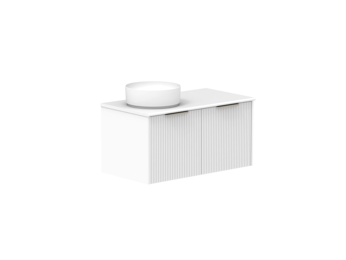 Supporting Image - Kado Neue Fluted Square 900mm Wall Hung Vanity with Left Basin 20mm Top Ultra White