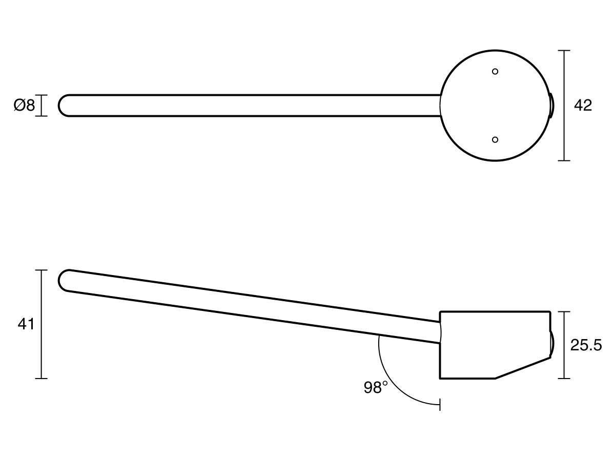 Technical Drawing - Posh Bristol Pin Extended Lever Only 180mm