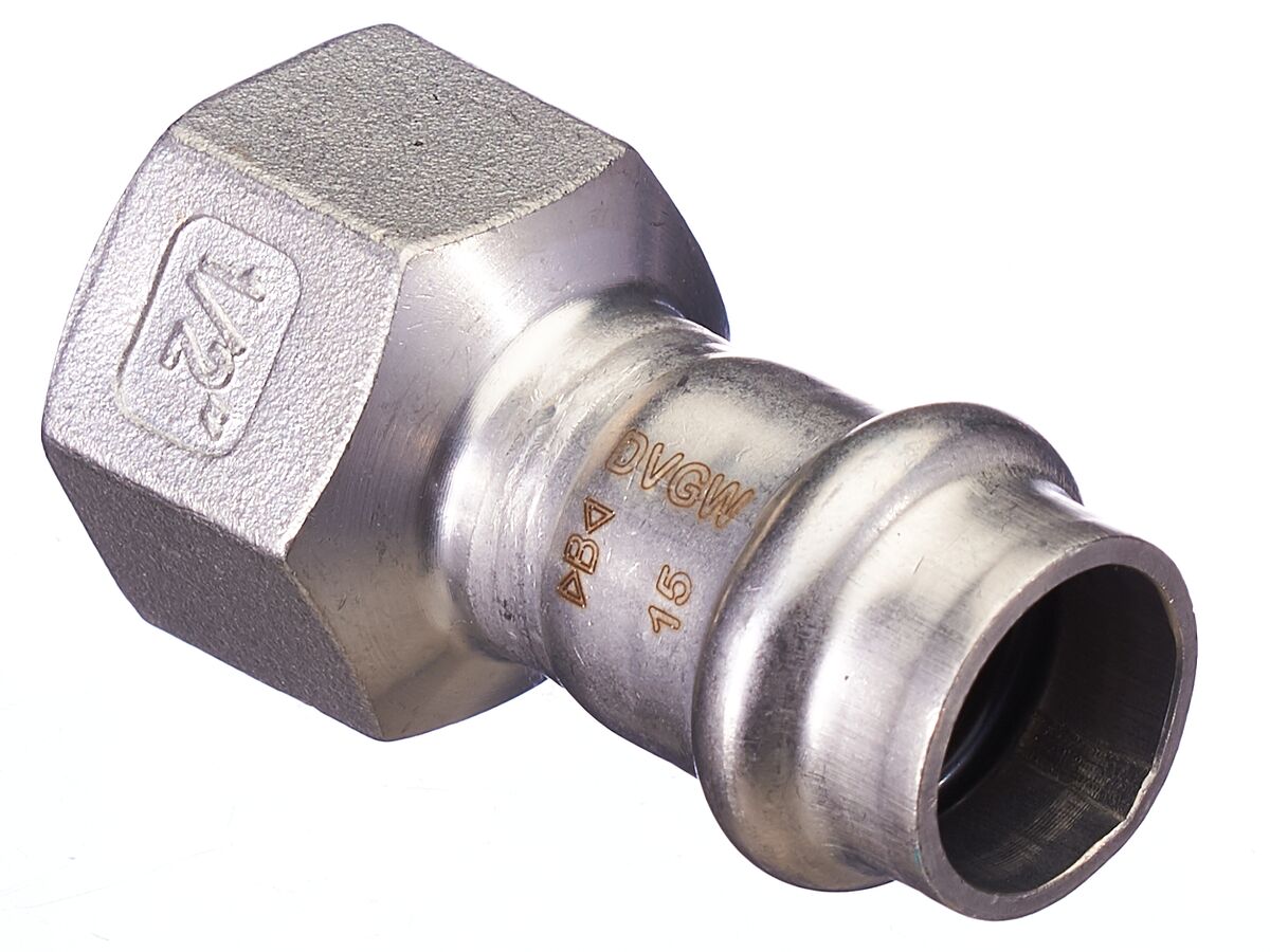 >B< Press Stainless Steel Female Straight Connector 15mm x 1/2"