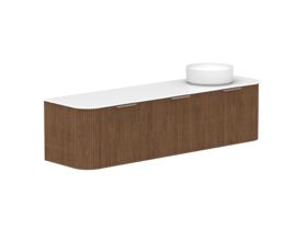 Supporting Image - Kado Neue Fluted Double Curve All Drawer 1800 Wall Hung Vanity with Right Hand Basin Durasein 12mm Top Florentine Walnut