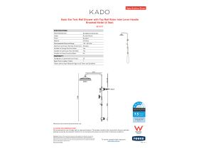 Specification Sheet - Kado Era Twin Rail Shower with Top Rail Water Inlet Lever Handle Brushed Nickel (4 Star)