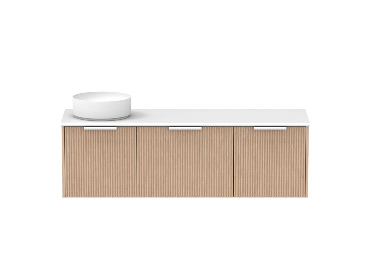 Supporting Image - Kado Neue Fluted Square All Drawer 1500mm Wall Hung Vanity with Left Hand Basin 20mm Top Blonde Oak