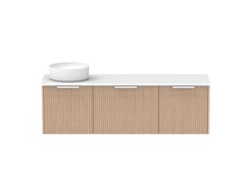 Supporting Image - Kado Neue Fluted Square All Drawer 1500mm Wall Hung Vanity with Left Hand Basin 20mm Top Blonde Oak