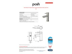 Specification Sheet - Posh Bristol Pin Basin Mixer Tap Brushed Nickel (5 Star) Lead Free