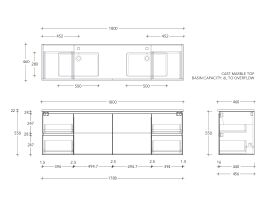 Posh Domaine Conventional 1800mm Double Bowl Wall Hung Vanity Cast Marble Top
