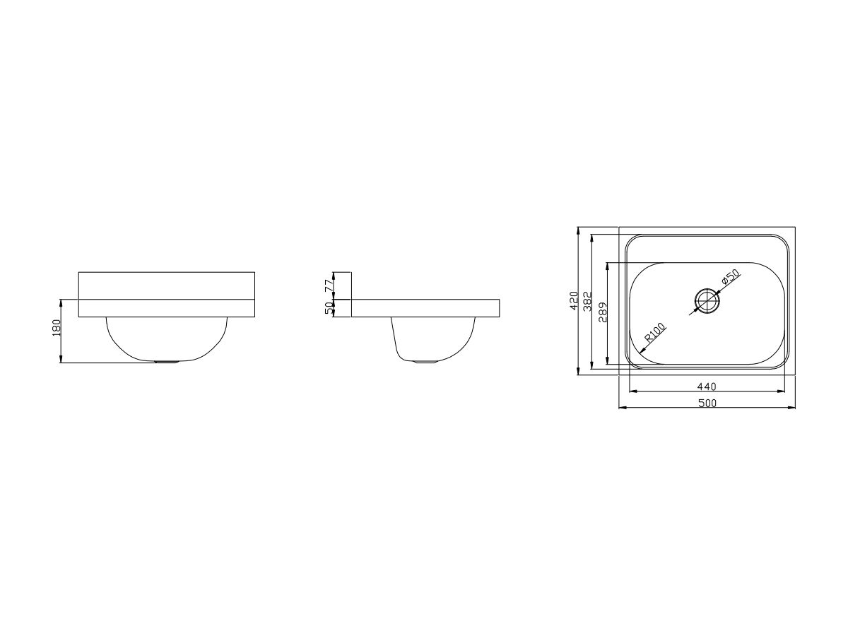 Wolfen Wall Hand Basin 500 x 420mm No Taphole Stainless Steel