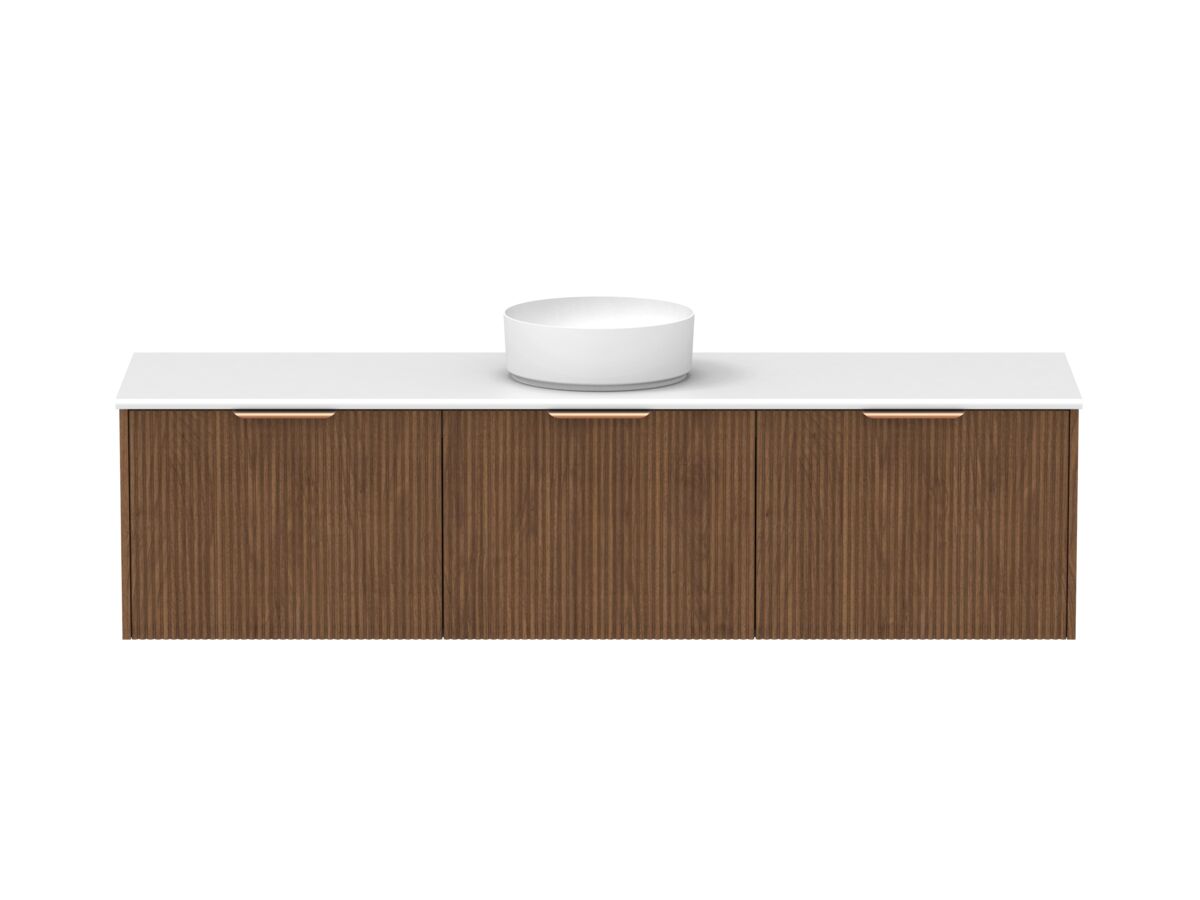 Supporting Image - Kado Neue Fluted Square All Drawer 1800mm Wall Hung Vanity with Centre Basin 20mm Top Florentine Walnut