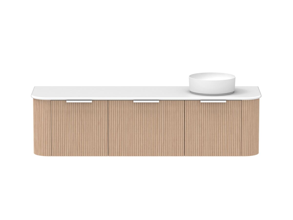 Supporting Image - Kado Neue Fluted Double Curve All Drawer 1800 Wall Hung Vanity with Right Hand Basin 20mm Blonde Oak