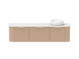 Supporting Image - Kado Neue Fluted Double Curve All Drawer 1800 Wall Hung Vanity with Right Hand Basin 20mm Blonde Oak