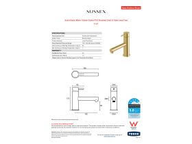 Specification Sheet - Scala Basin Mixer 150mm Outlet PVD Brushed Gold (5 Star) Lead Free