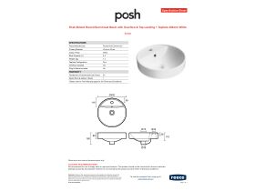 Specification Sheet - Posh Bristol Round Semi Inset Basin with Overflow & Tap Landing 1 Taphole 400mm White