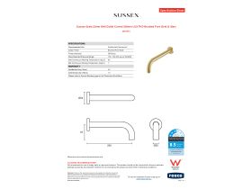 Specification Sheet - Sussex Scala 25mm Wall Outlet Curved 200mm LUX PVD Brushed Pure Gold (3 Star)
