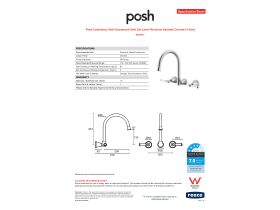 Specification Sheet - Posh Canterbury Wall Gooseneck Sink Set Lever Porcelain Handles Chrome (4 Star)