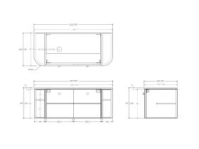 Technical Drawing - Kado Era Double Curve All Door 1200mm Wall Hung Vanity with Left Hand Basin 20mm Top