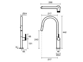 Technical Drawing - Milli Etch Gooseneck Pull Out Sink Mixer (5 Star)