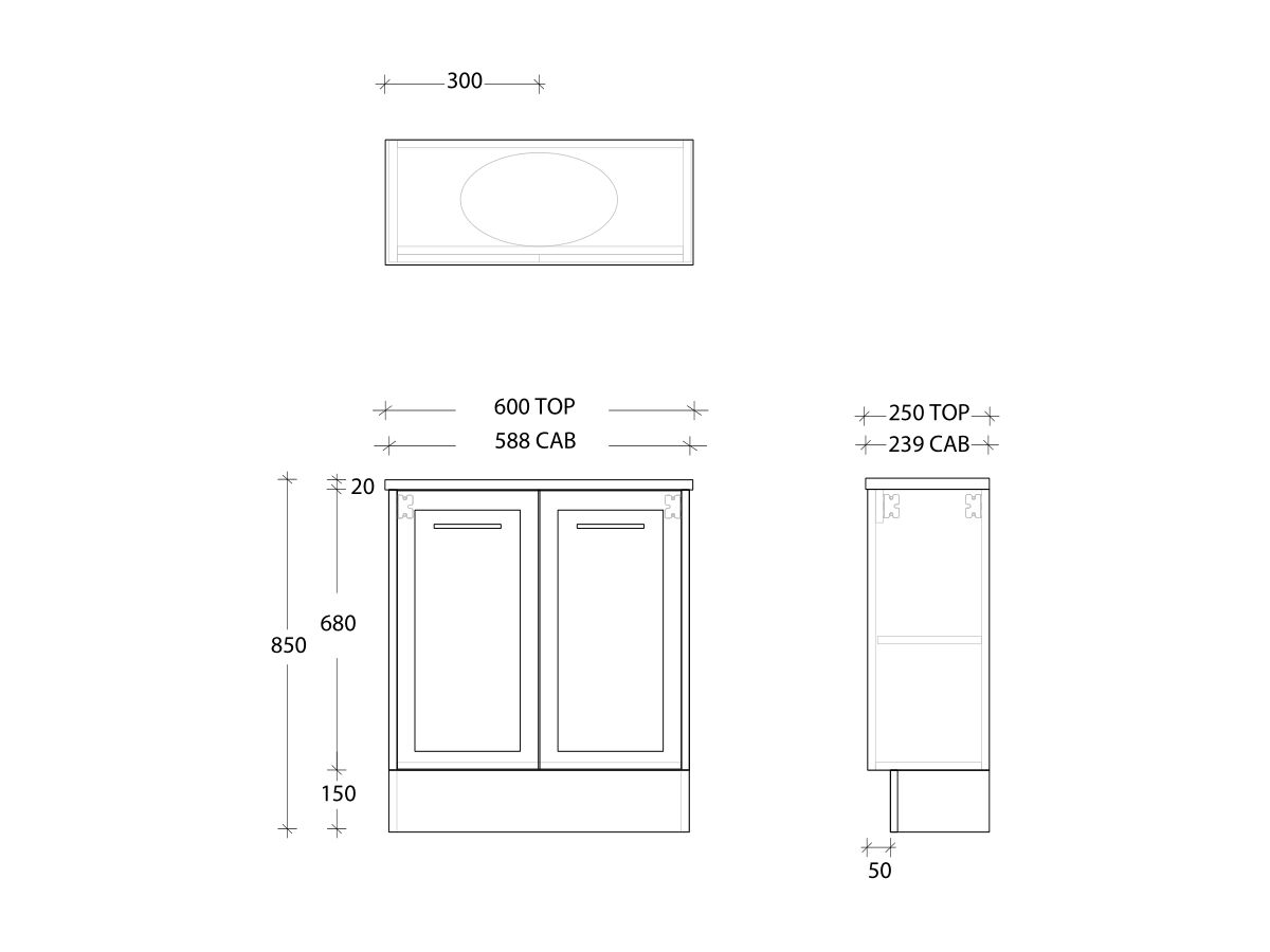 Kado Lux Petite Vanity Unit Floor Mount 600 Centre Bowl (Basin Included)