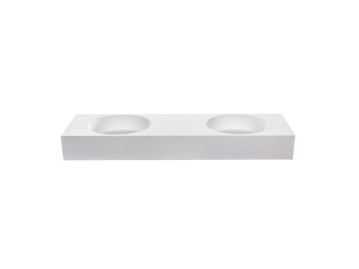 Omvivo Neo Solid Surface Wall Basin Double Bowl No Taphole 1400mm White